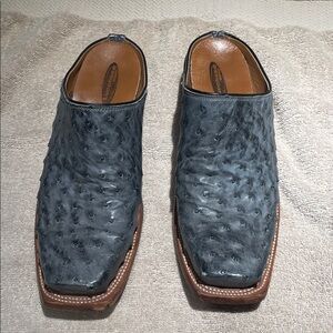 Lucchese Blue Ostrich Leather Mules